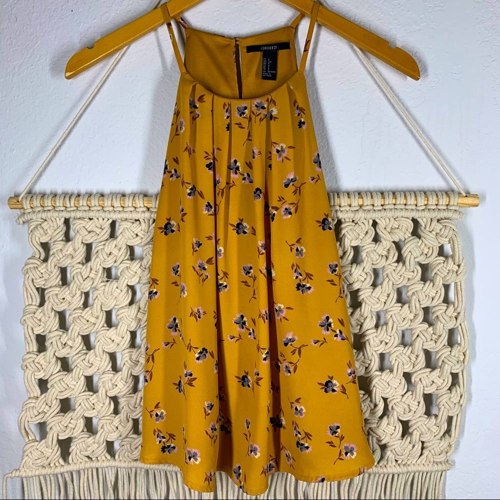 Forever 21 Gold Floral Chiffon Tank